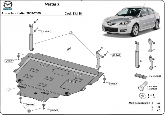 Piastra paramotore di acciaio Mazda 3