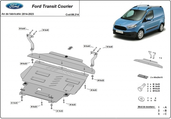 Piastra paramotore di acciaio Ford Transit Courier