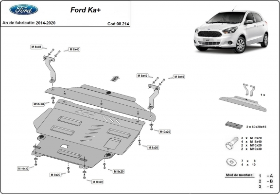Piastra paramotore di acciaio Ford KA+
