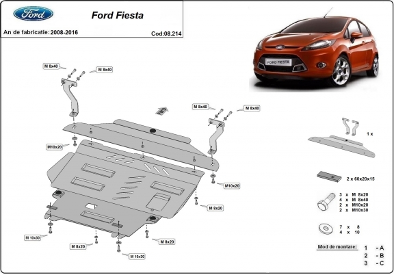 Piastra paramotore di acciaio Ford Fiesta