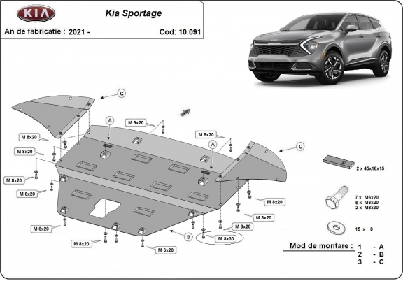 Piastra paramotore di acciaio Kia Sportage