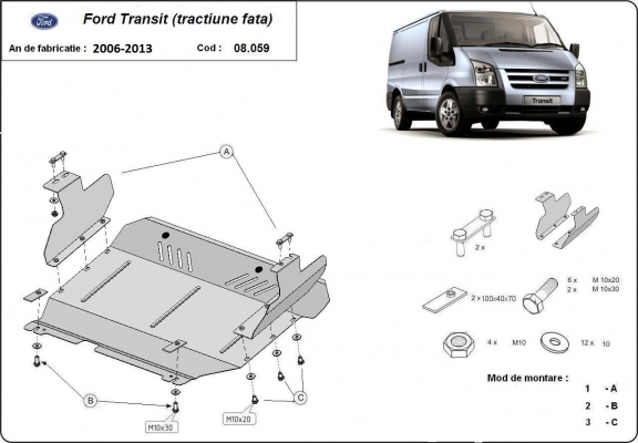 Piastra paramotore di acciaio Ford Transit - FWD