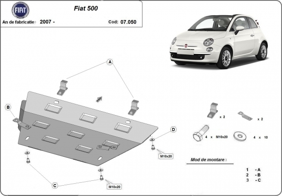 Piastra paramotore di acciaio Fiat 500