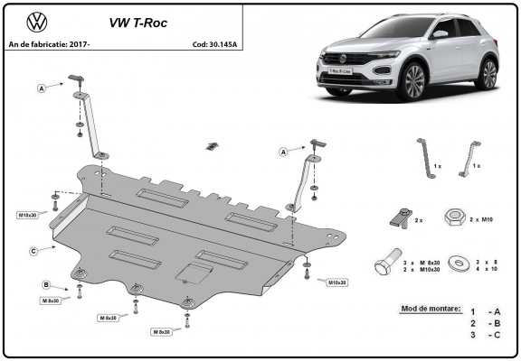 Piastra paramotore di acciaio Volkswagen T-Roc 