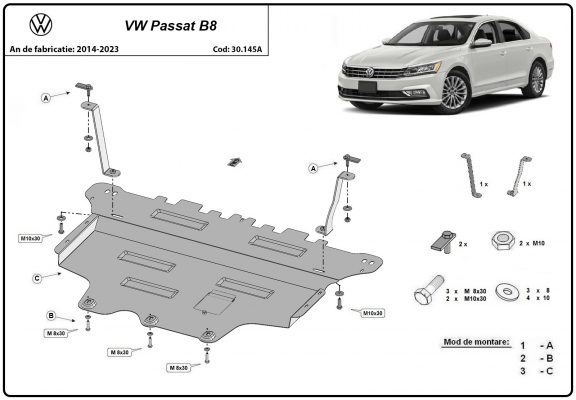 Piastra paramotore di acciaio VW Passat B8 