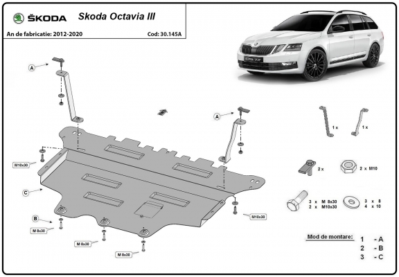 Piastra paramotore di acciaio Skoda Octavia 3 