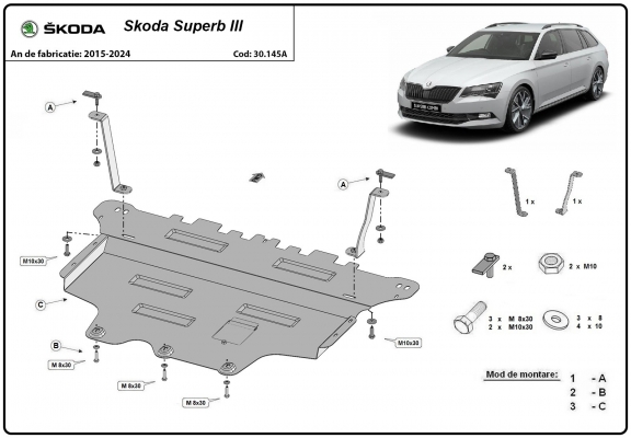 Piastra paramotore di acciaio Skoda Superb 