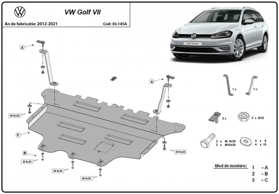 Piastra paramotore di acciaio VW Golf 7 