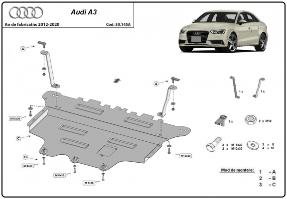 Piastra paramotore di acciaio Audi A3 (8V) 