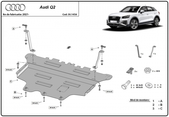 Piastra paramotore di acciaio Audi Q2 