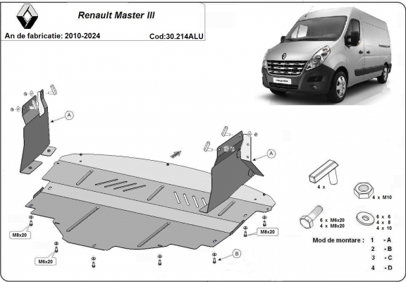 Piastra paramotore di Alluminio Renault Master