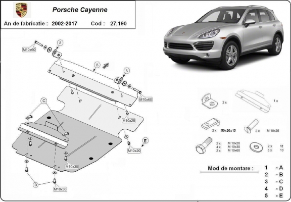Piastra paramotore di acciaio Porsche Cayenne