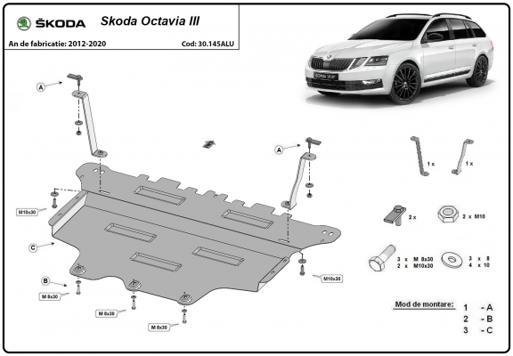Piastra paramotore di alluminio Skoda Octavia 3
