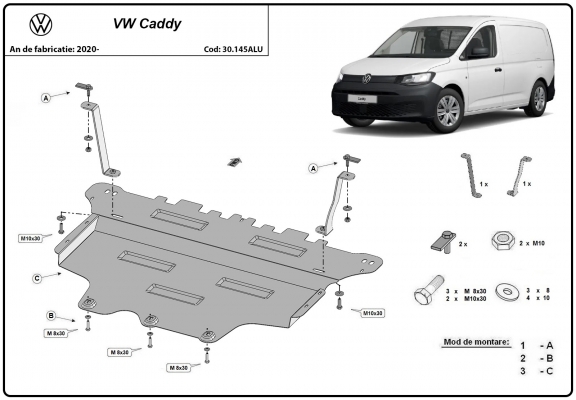 Piastra paramotore di alluminio VW Caddy