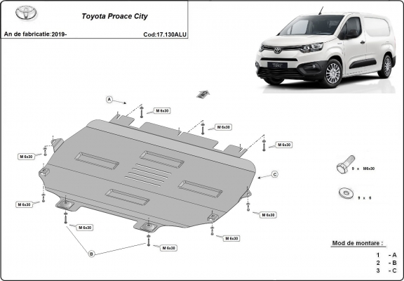 Piastra paramotore di Alluminio Toyota Proace City