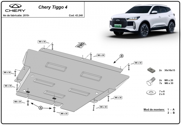 Piastra paramotore di acciaio Chery Tiggo 4