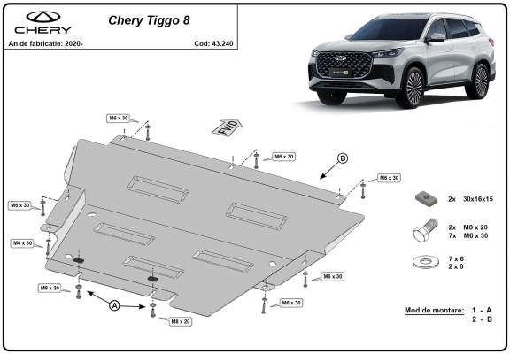 Piastra paramotore di acciaio Chery Tiggo 8