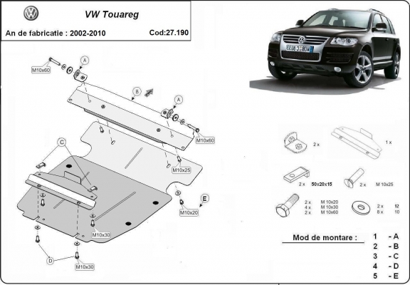 Piastra paramotore di acciaio Volkswagen Touareg 7L