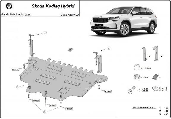 Piastra paramotore di alluminio Skoda Kodiaq Hybrid