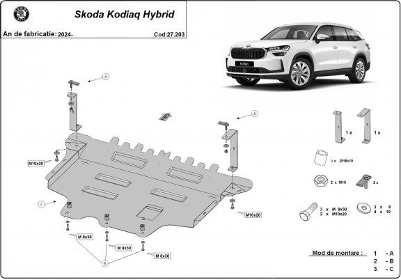 Piastra paramotore di acciaio Skoda Kodiaq Hybrid