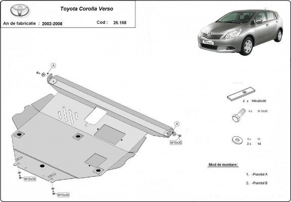 Piastra paramotore di acciaio Toyota Corolla Verso