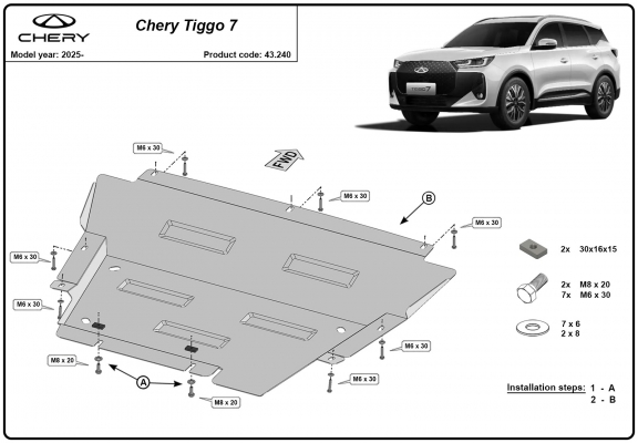 Piastra paramotore di acciaio Chery Tiggo 7