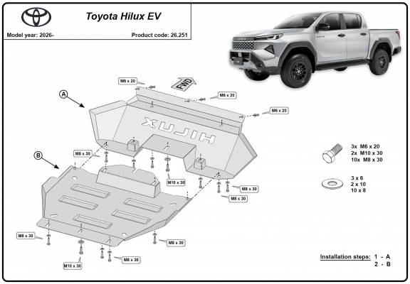 Piastra paramotore di acciaio Toyota Hilux EV