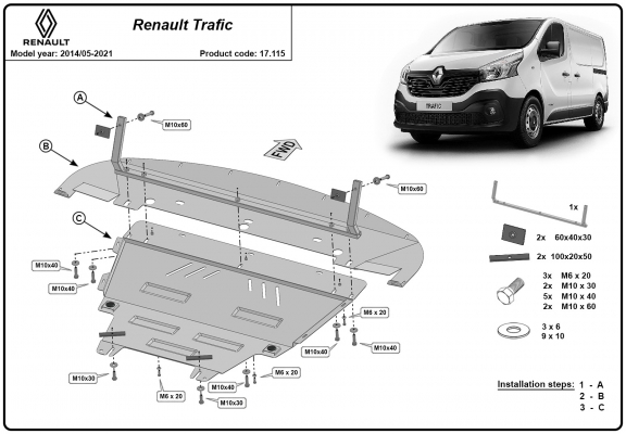 Piastra paramotore di acciaio Renault Trafic 3 